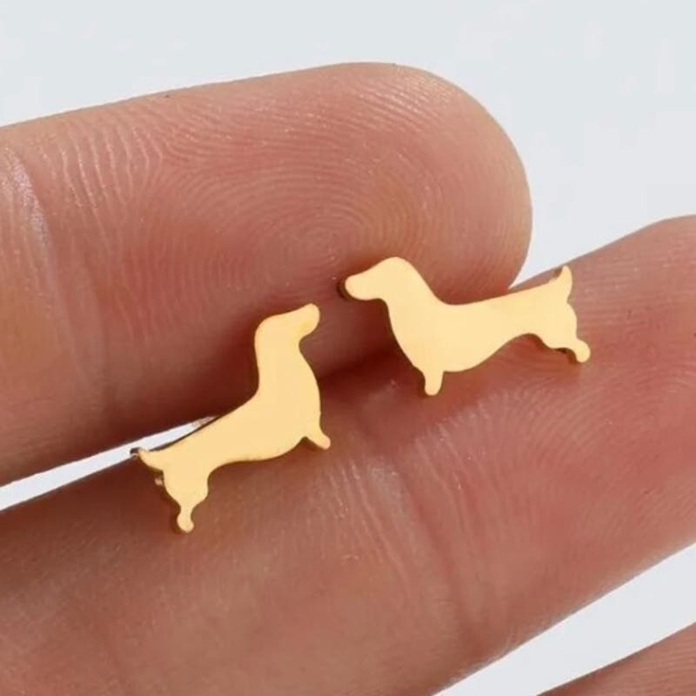 Gold Dachshund Dog Earring Pair